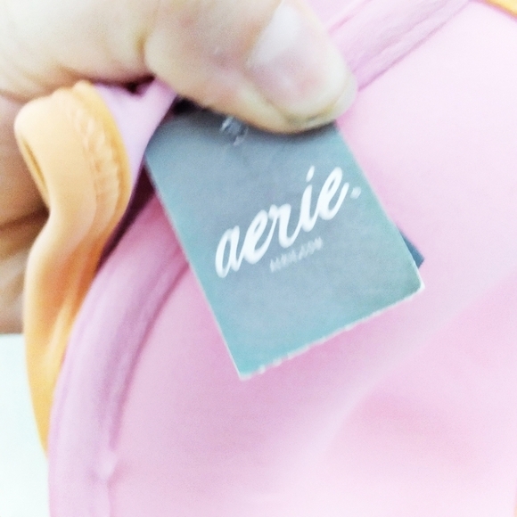 aerie Brooke Pink and Orange Tropical Print Push Up Halter Bikini Top Size 34D - Picture 5 of 8